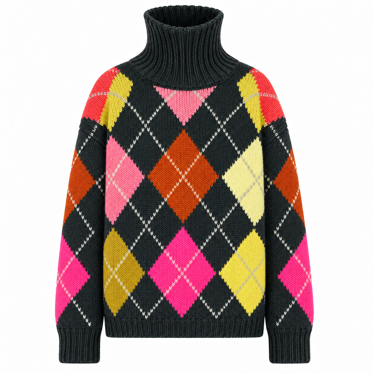 GABRIELLE EXTRA DIAMOND SWEATER - CHARCOAL/DAYGLOW