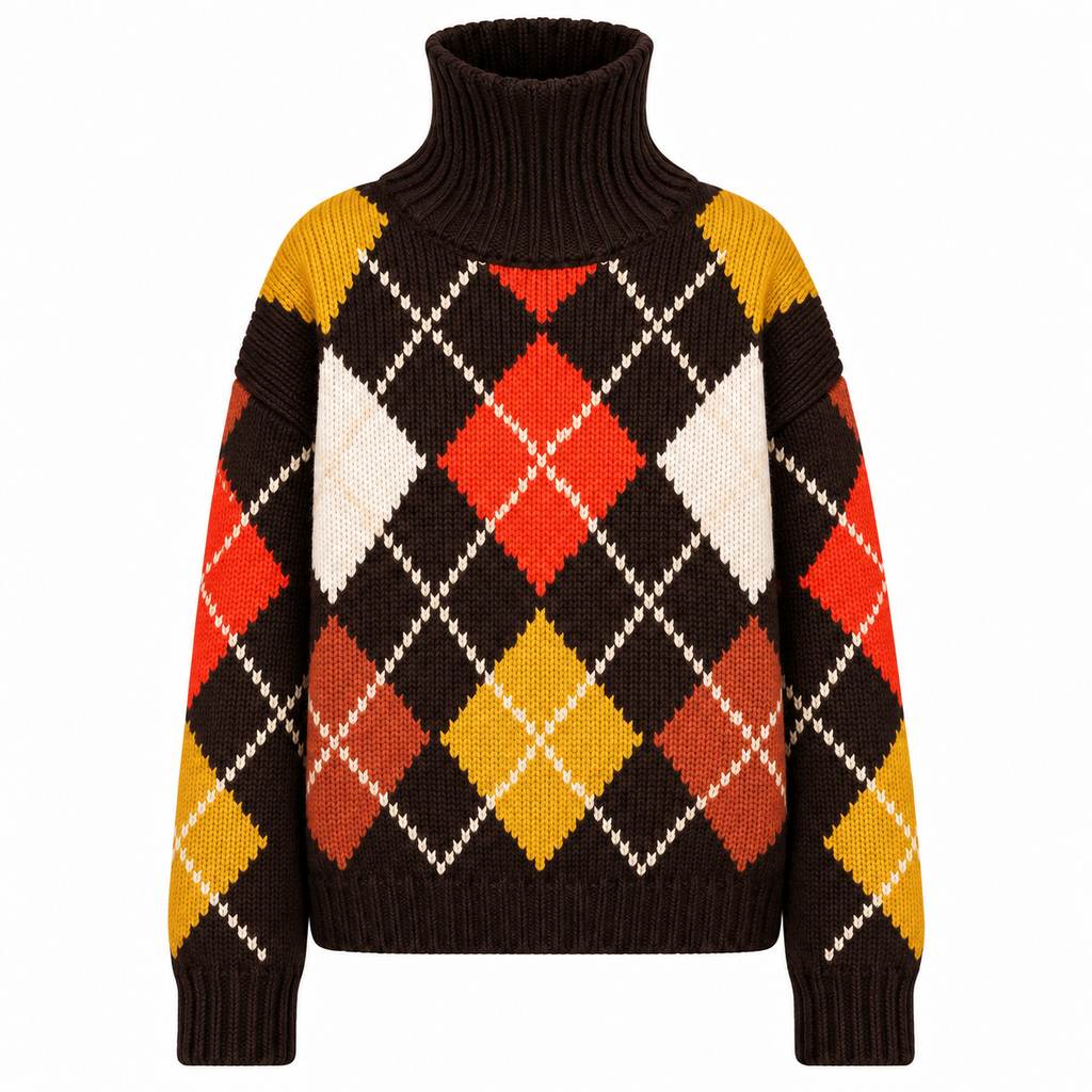 GABRIELLE EXTRA DIAMOND SWEATER - BROWN/ORANGE
