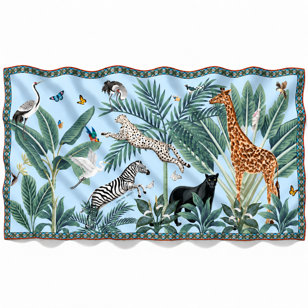 VENICE ANIMAL CASHMERE SCARF - LIGHT BLUE