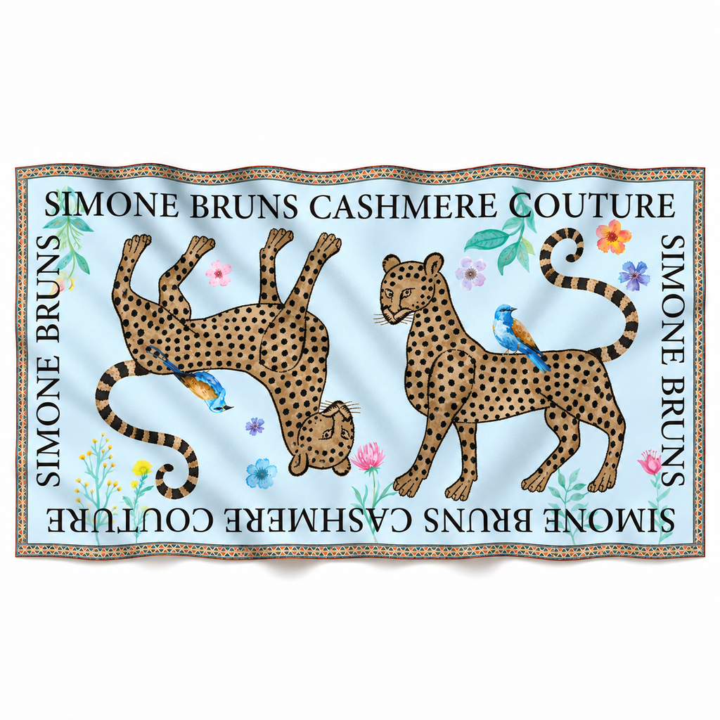 VENICE LEOPARD CASHMERE SCARF - LIGHT BLUE