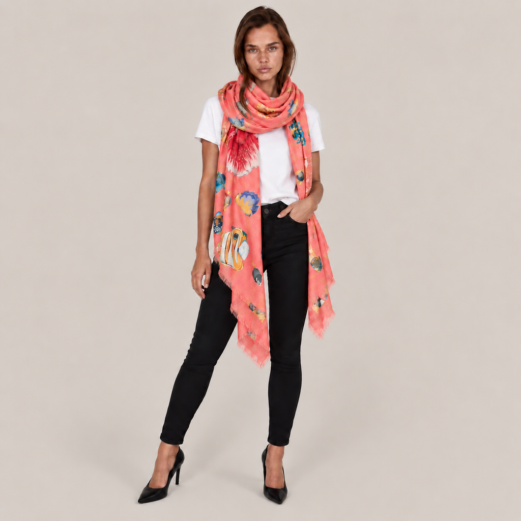 FISHTALE CASHMERE SCARF - CORAL