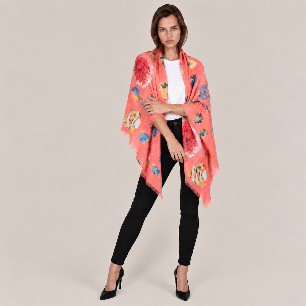 FISHTALE CASHMERE SCARF - CORAL