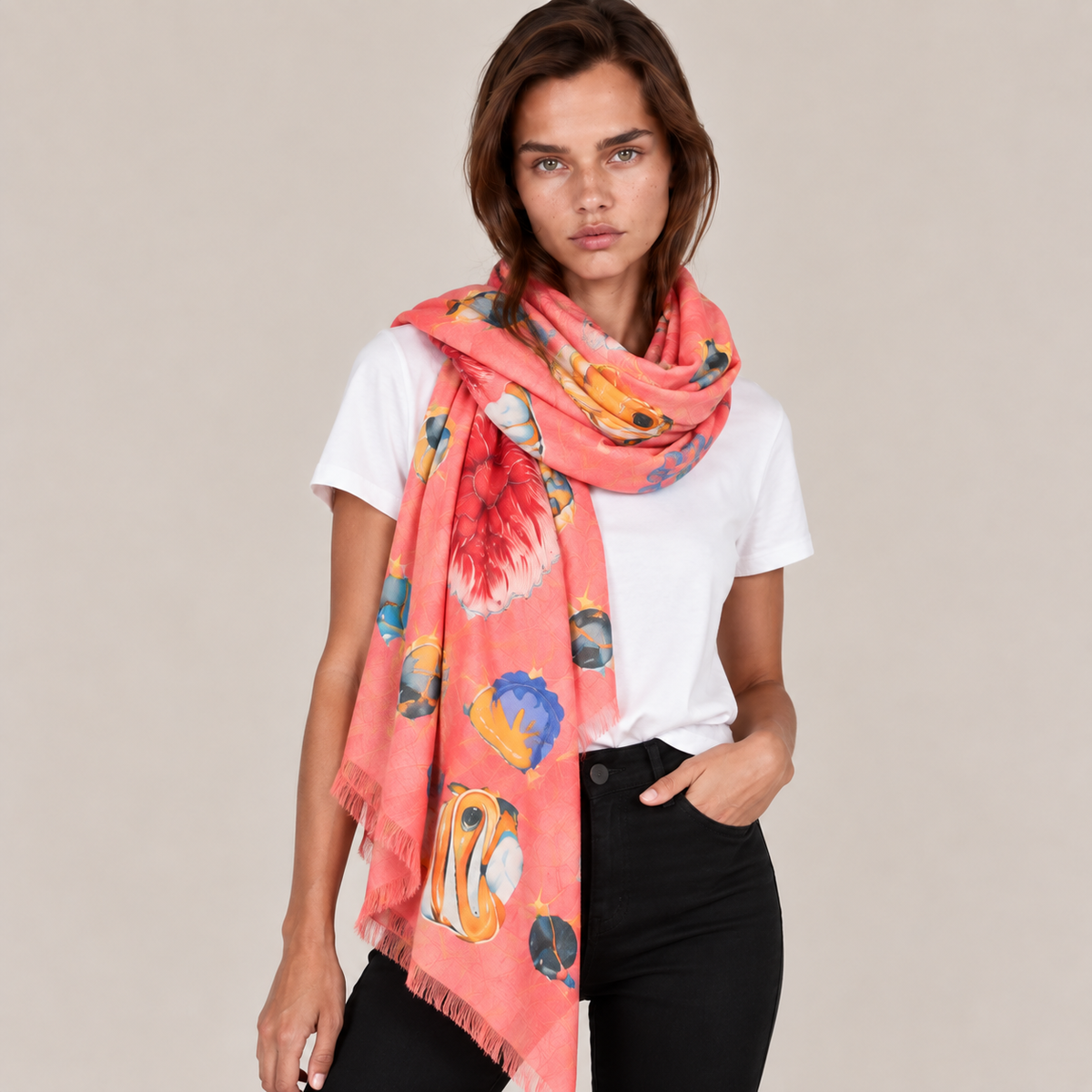 FISHTALE CASHMERE SCARF - CORAL