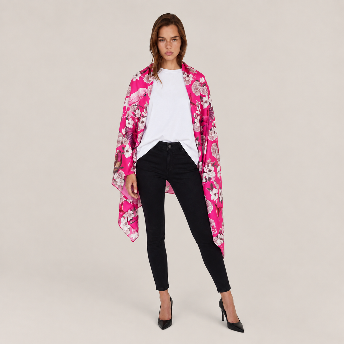 SUMMER BIRDS CASHMERE SCARF - PINK/ LIGHT PINK