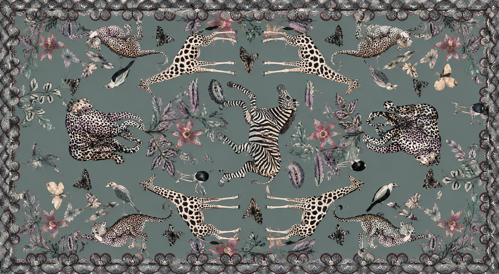 WILDLIFE CASHMERE SCARF - TAUPE