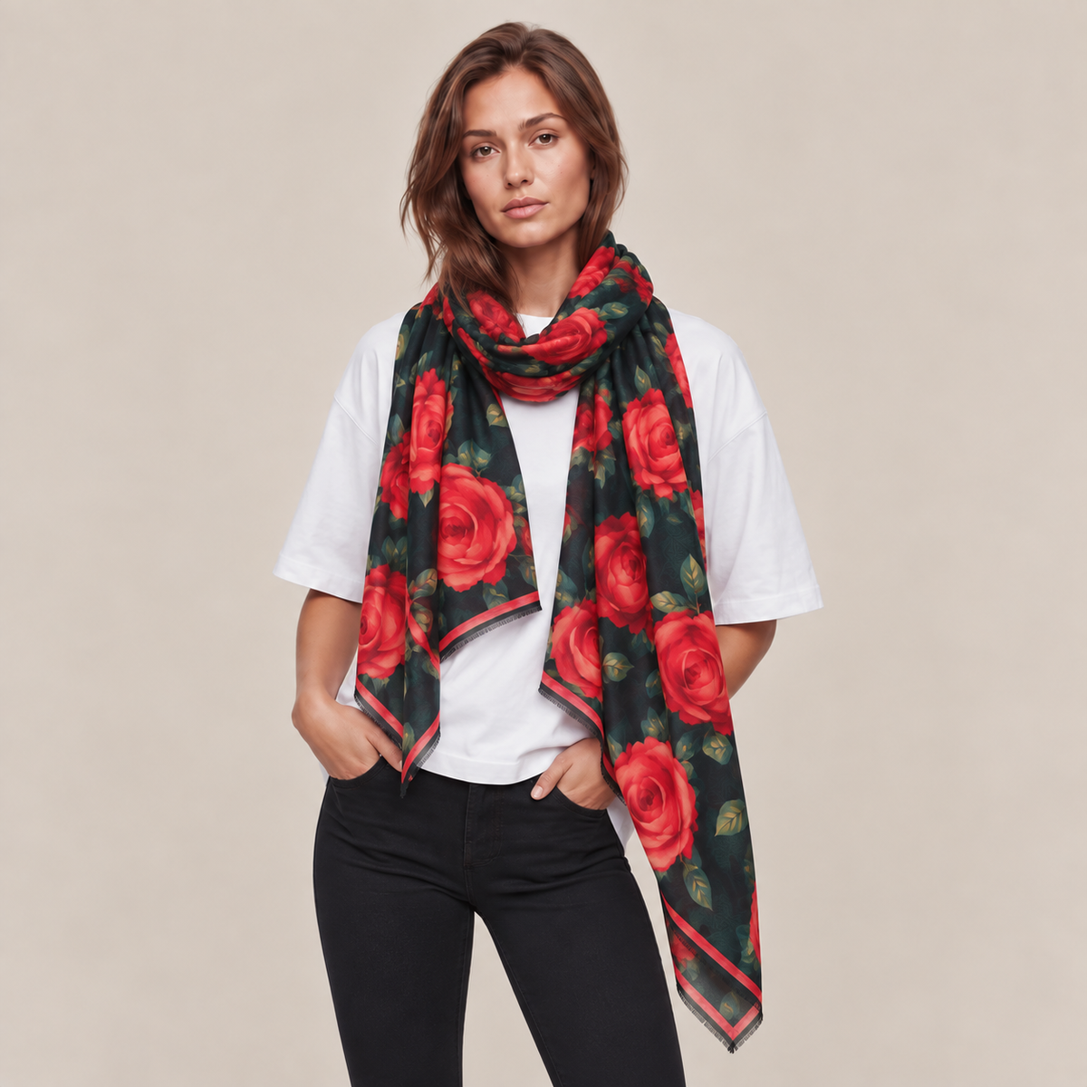 ROSALIA CASHMERE SCARF - DARK GREEN