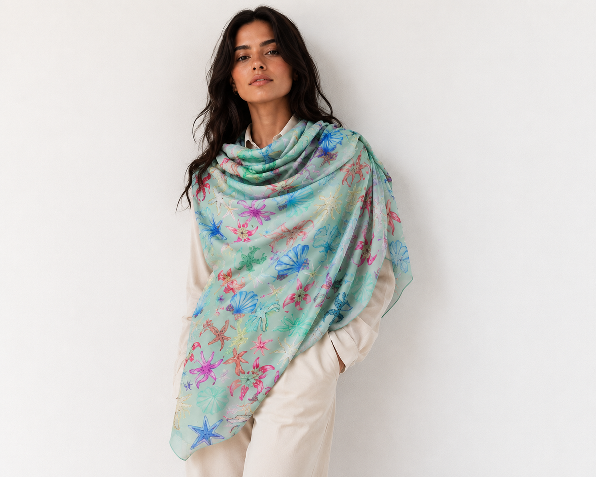 CORAL CASHMERE SCARF - MINT