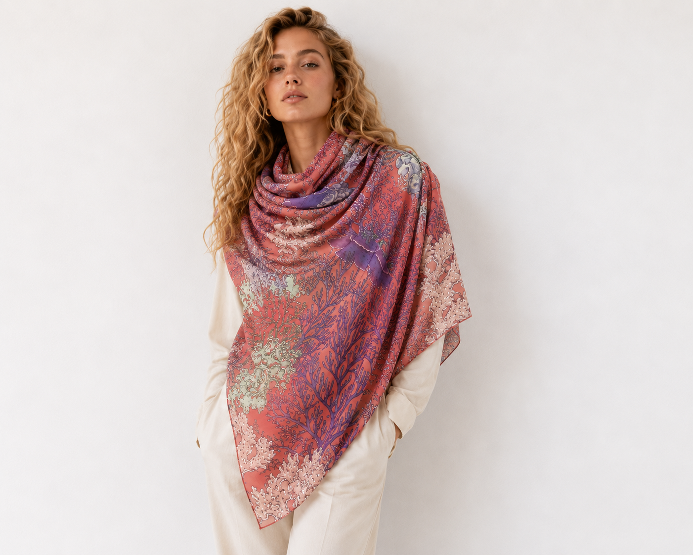 CORELIA CASHMERE SCARF - CORAL