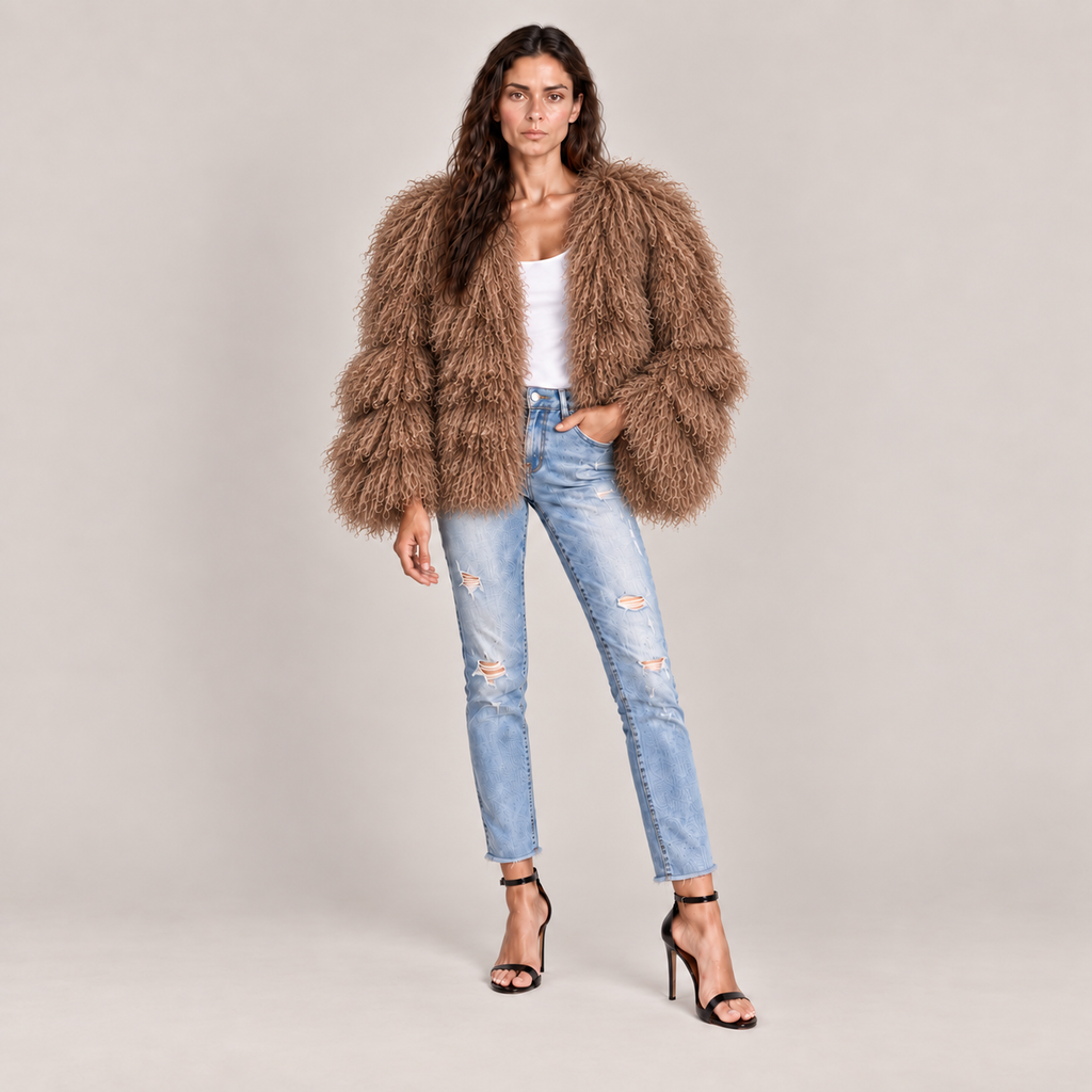 LAMMFELLJACKE - BROWN