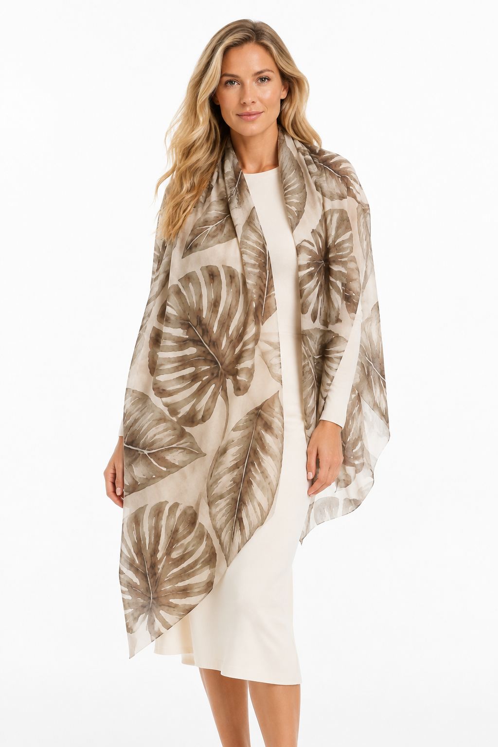 MOSS SCREEN PRINTED & FELTED SCARF - taupe