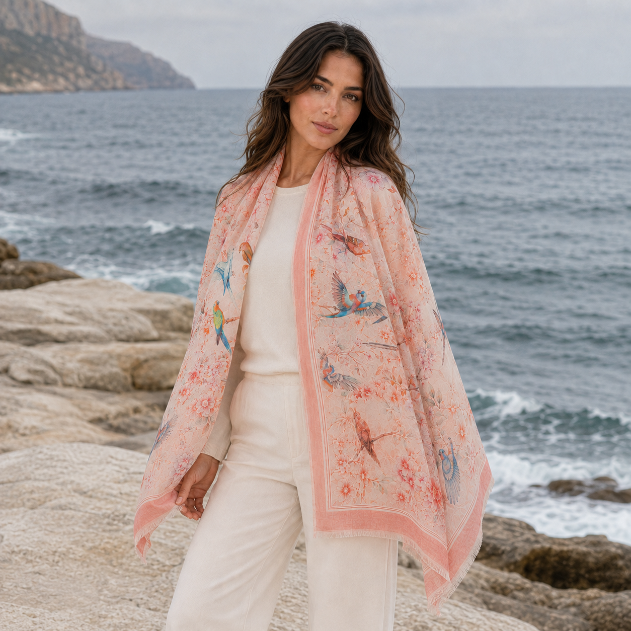 VELVET Regular Rectangular Shawl - rose