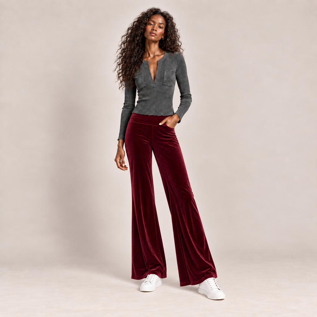 VELEVT PANTS - BURGUNDY