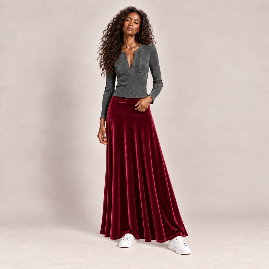 VELVET SKIRT - BURGUNDY