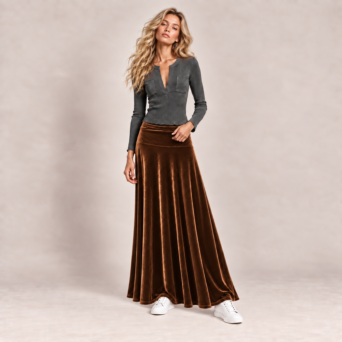 VELVET SKIRT - COFFEE