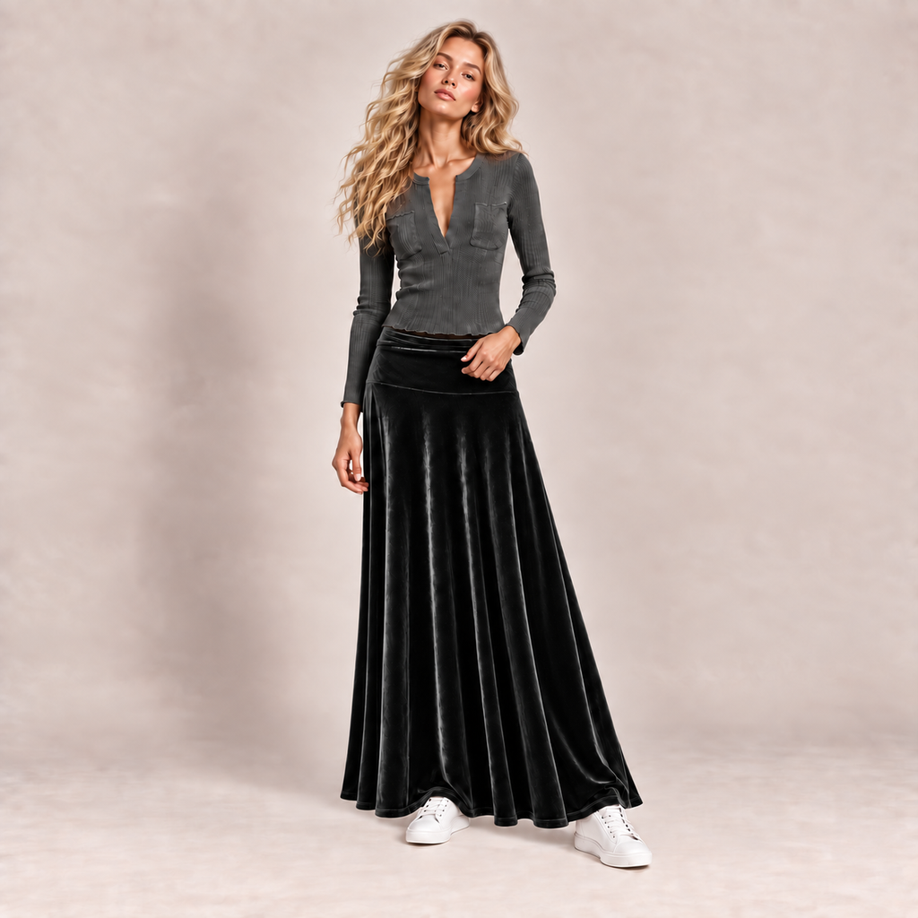 VELVET SKIRT - BLACK
