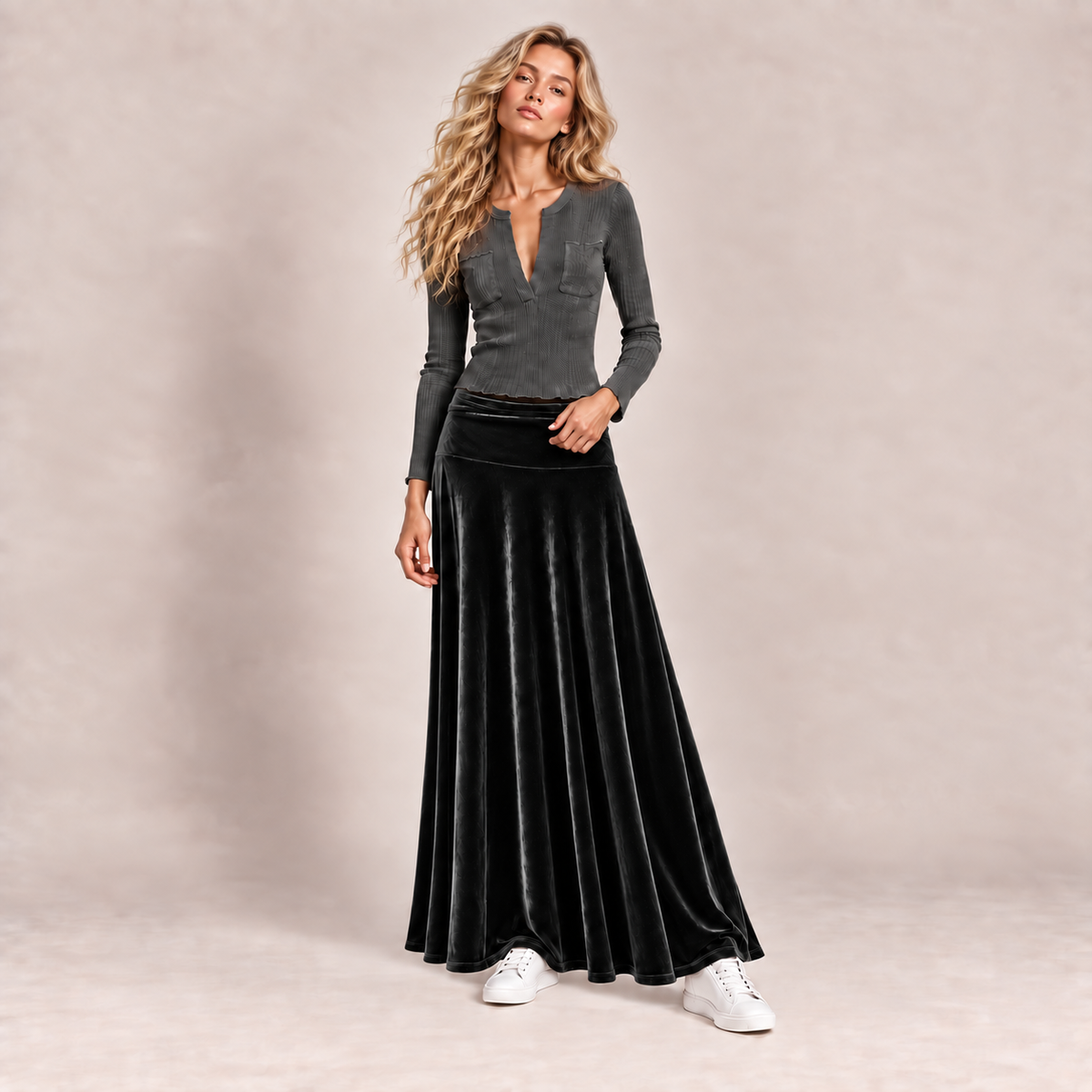 VELVET SKIRT - BLACK