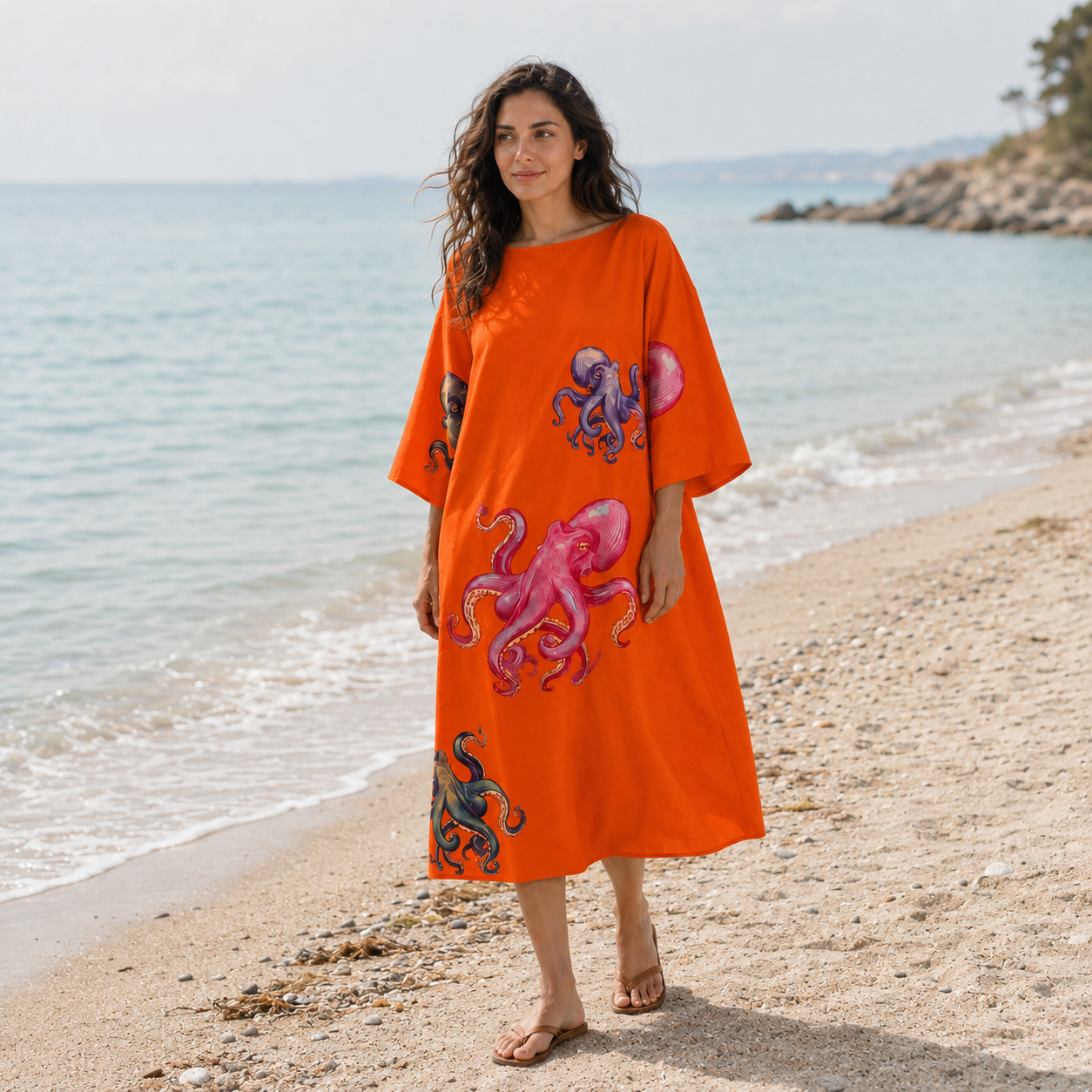 OCTOPUS SILK TUNIC - ORANGE