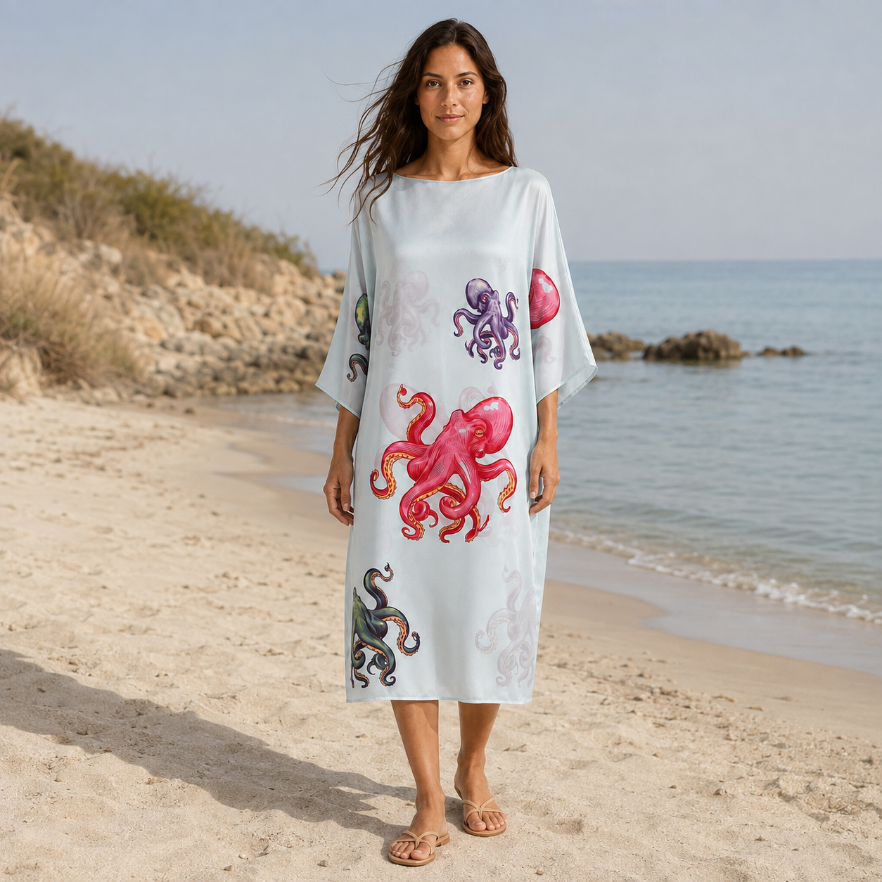 OCTOPUS SILK TUNIC - LIGHT BLUE