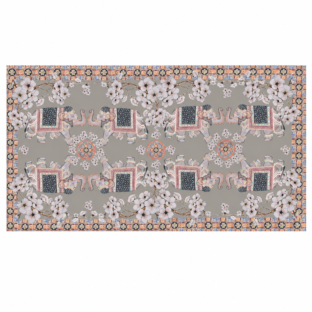 ELEPHANT CEREMONY CASHMERE SCARF -  LIGHT BLUE