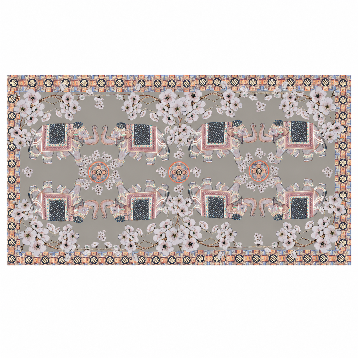 ELEPHANT CEREMONY CASHMERE SCARF -  LIGHT BLUE
