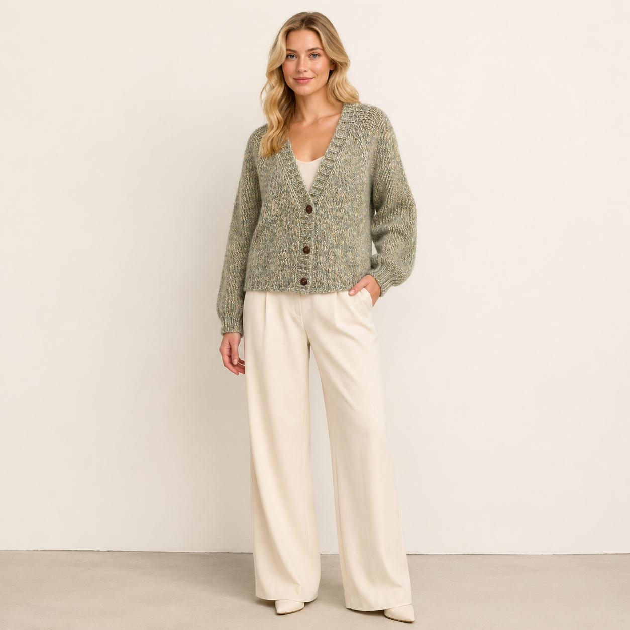 LENA CARDIGAN NIMBUS TWEED - GROVE
