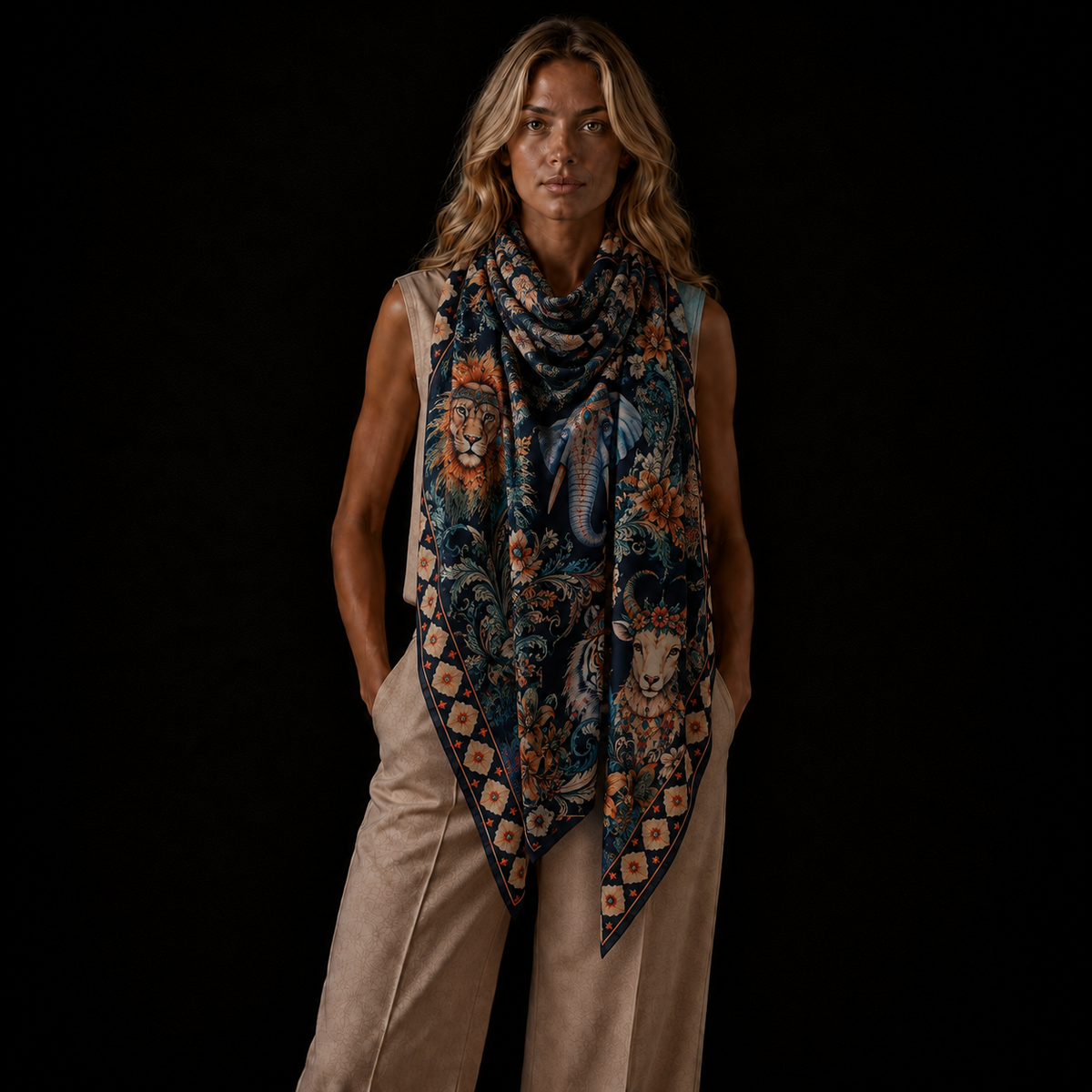 MENAGERIE CASHMERE SCARF - MIDNIGHT