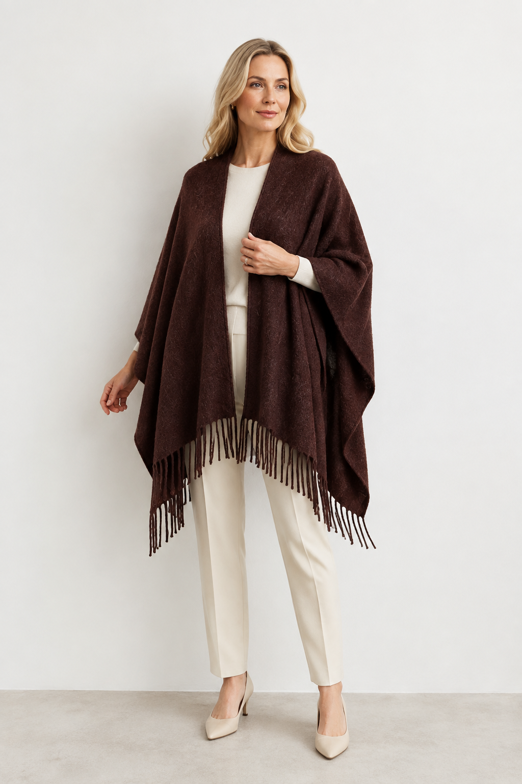 BRUSHED SHARON CAPE - CHICORY COFFEE