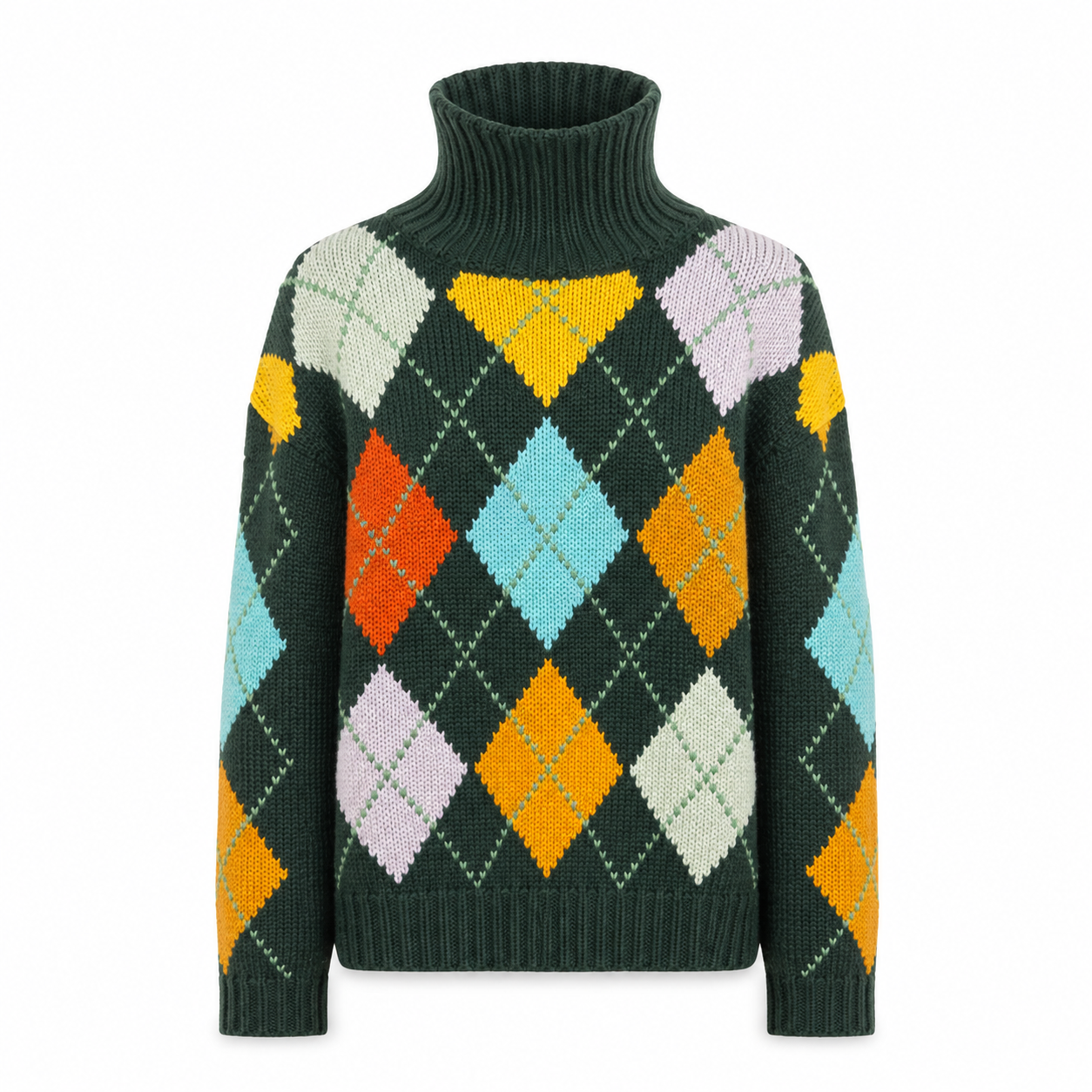 GABRIELLE EXTRA DIAMOND SWEATER - GREEN/LIGHT BLUE
