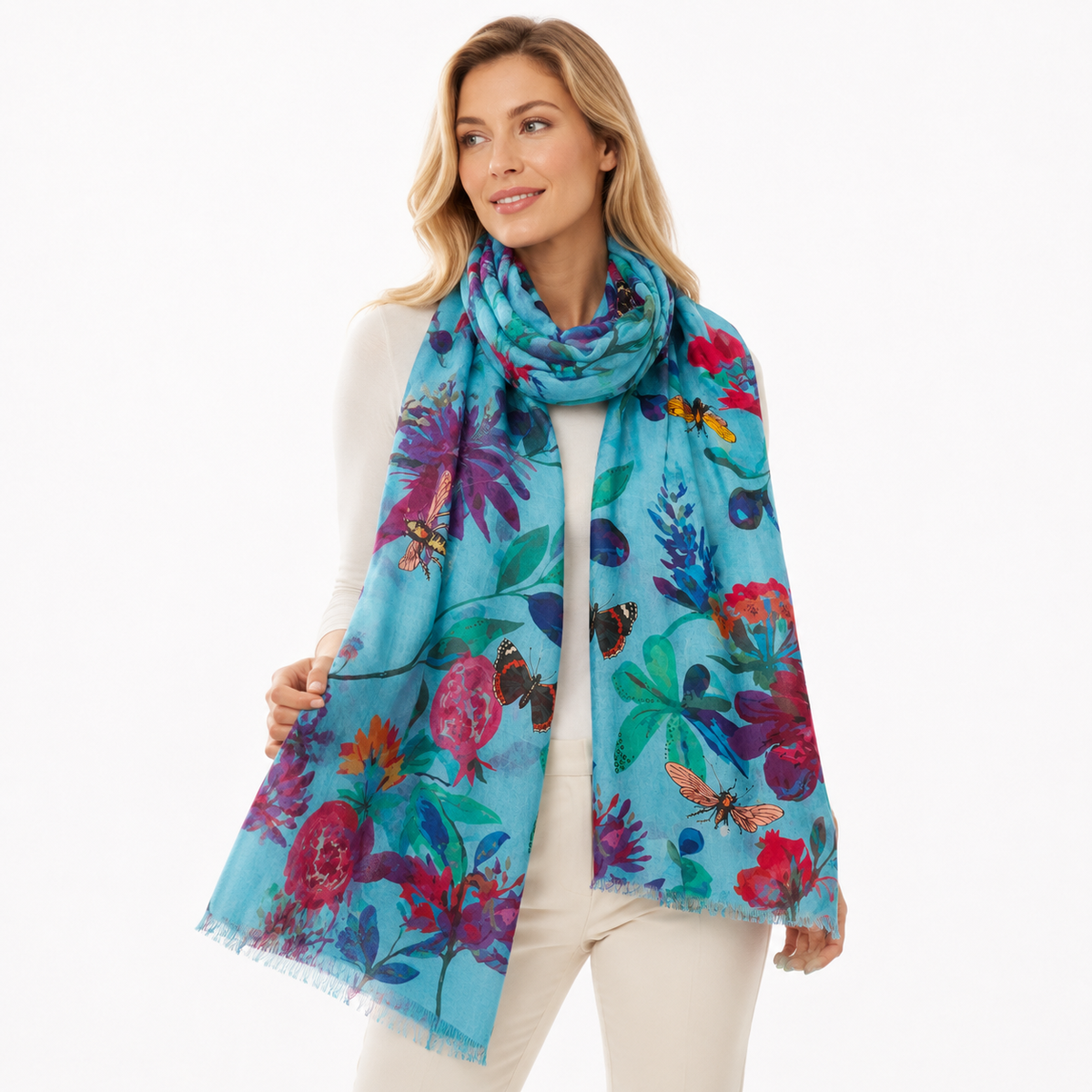 POMONA DIGITAL PRINTED SCARF - light blue