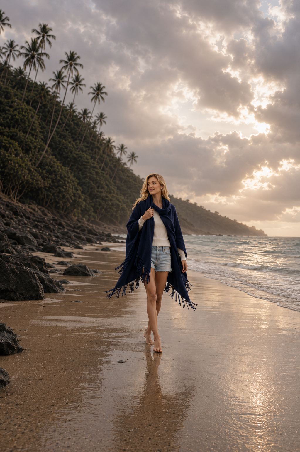 BRUSHED SHARON CAPE - NAVY