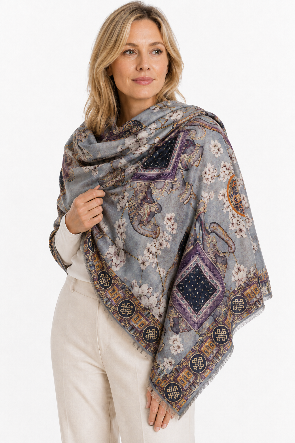 ELEPHANT CEREMONY DIGITAL PRINTED SCARF - blue