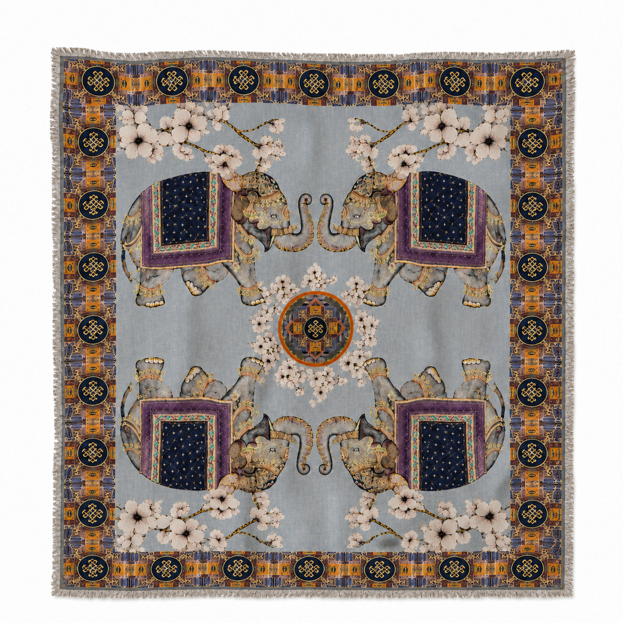 ELEPHANT CEREMONY DIGITAL PRINTED SCARF - blue