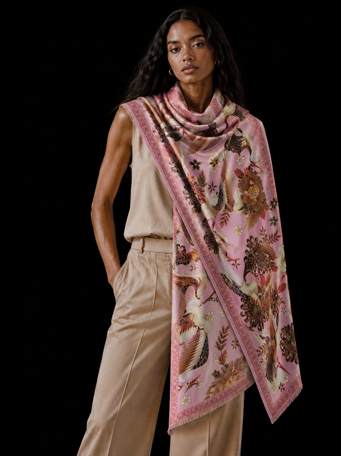TSURU CASHMERE SCARF - LIGHT ROSE