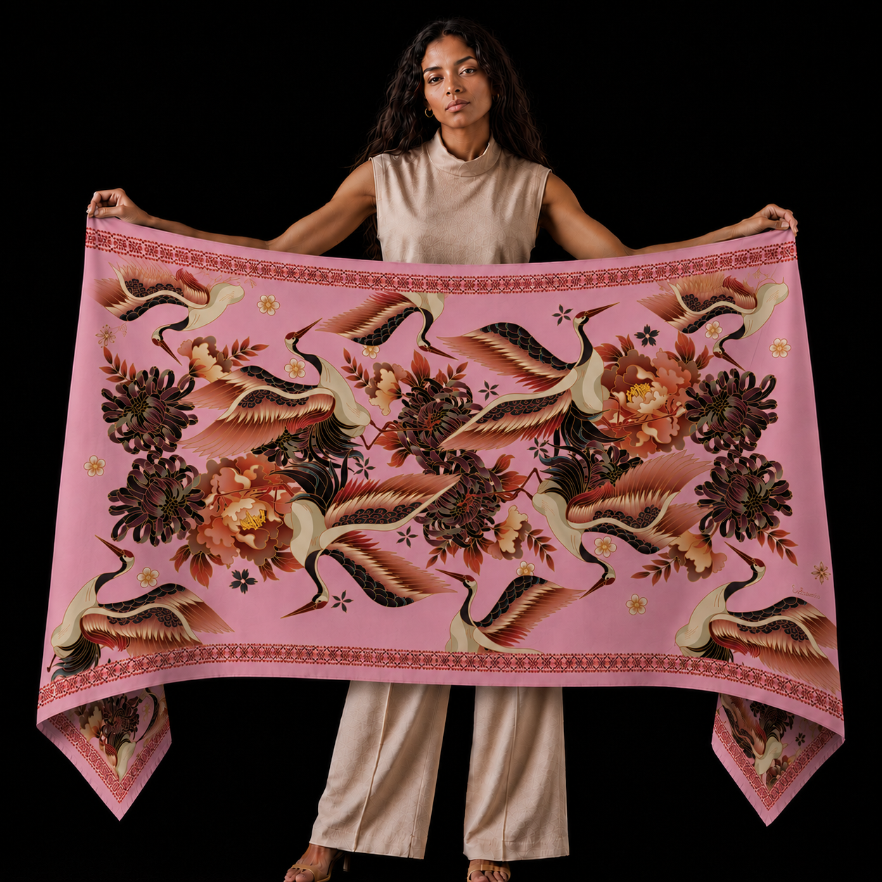 TSURU CASHMERE SCARF - LIGHT ROSE