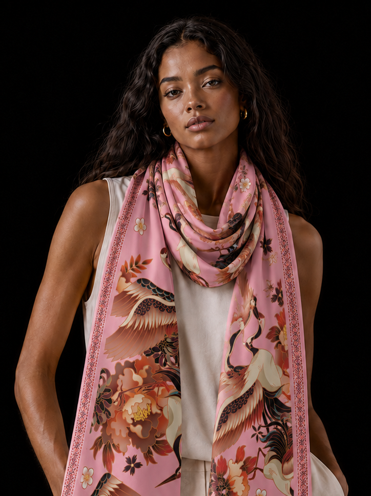 TSURU CASHMERE SCARF - LIGHT ROSE
