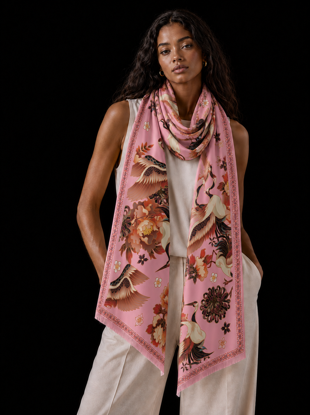 TSURU CASHMERE SCARF - LIGHT ROSE
