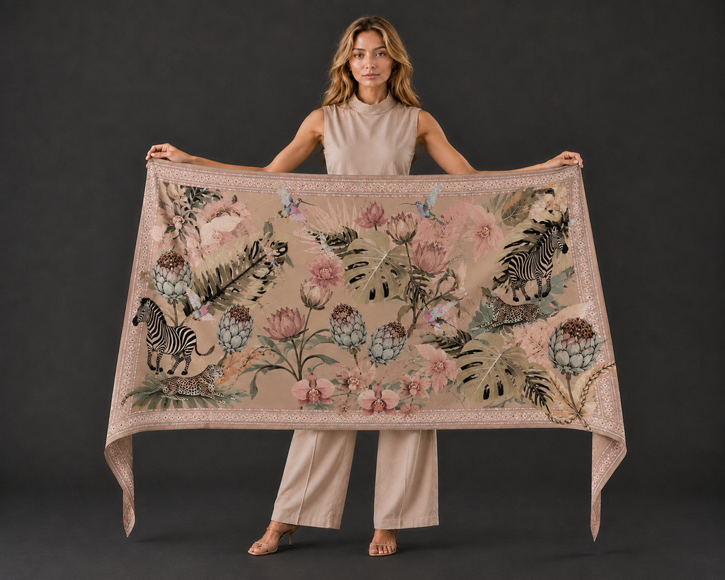ZEBRA CASHMERE SCARF - TAUPE