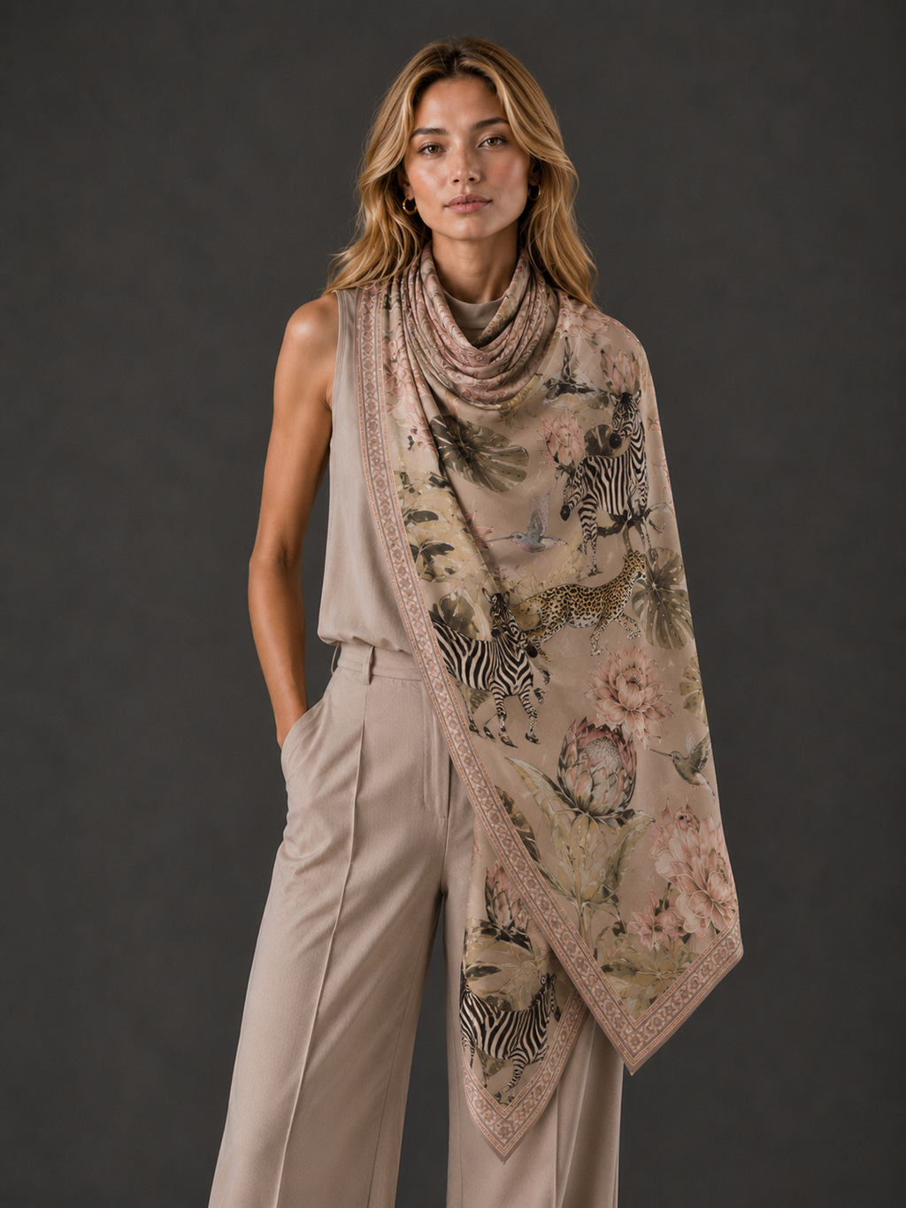 ZEBRA CASHMERE SCARF - TAUPE