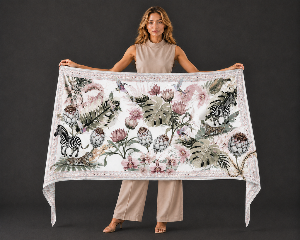 ZEBRA CASHMERE SCARF - OFF WHITE