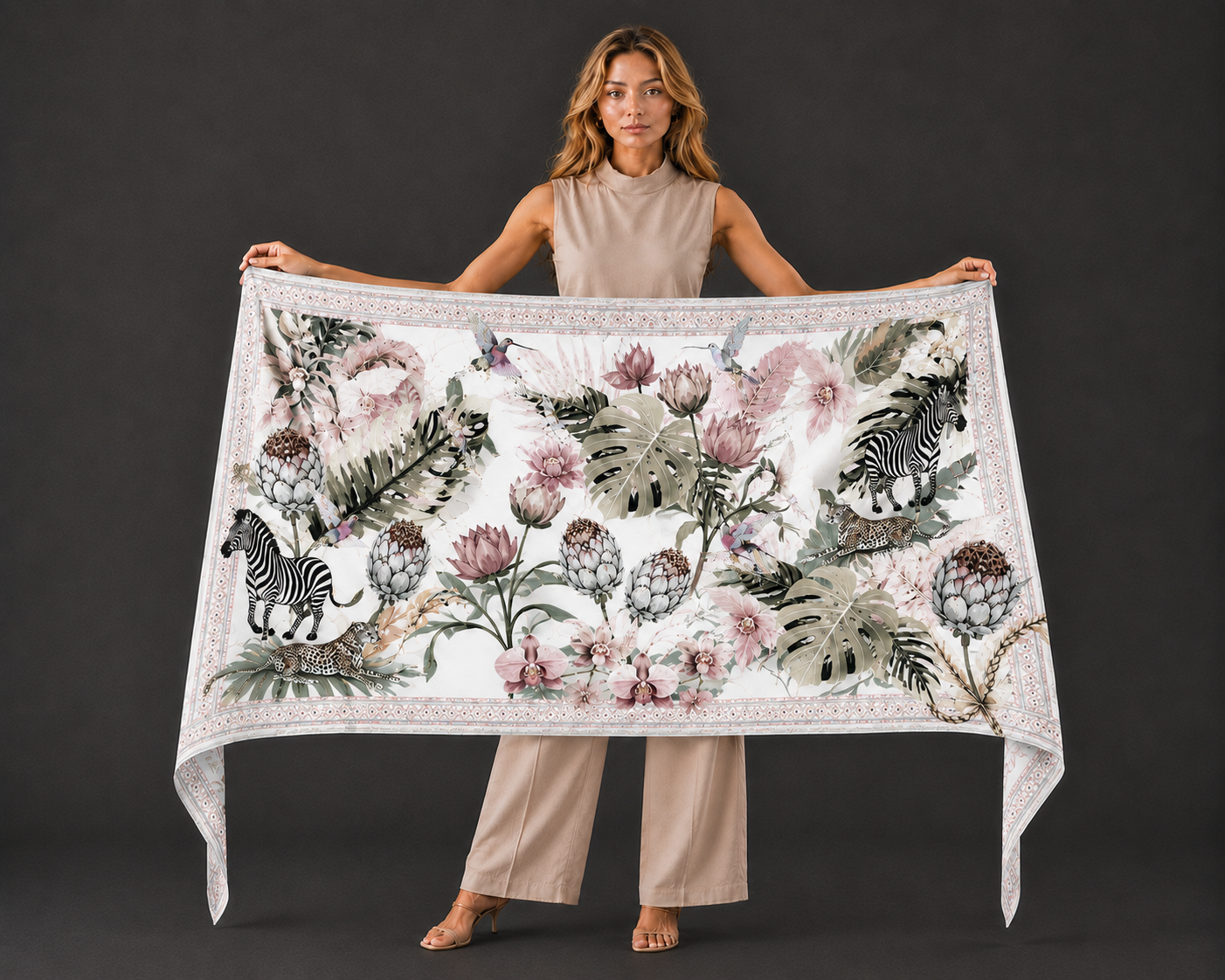 ZEBRA CASHMERE SCARF - OFF WHITE