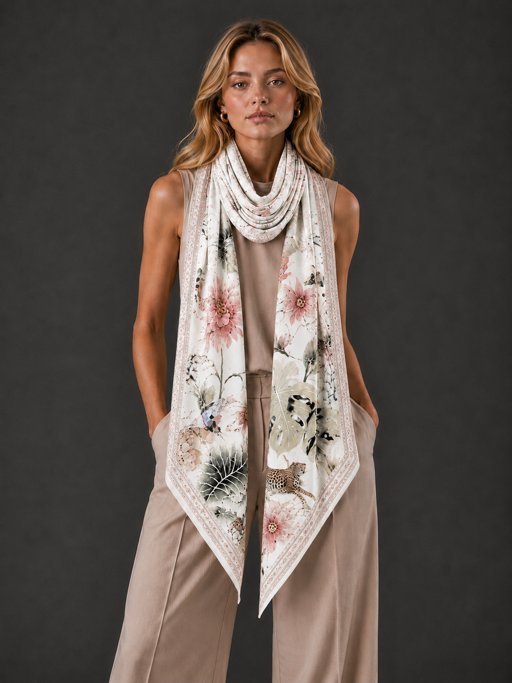 ZEBRA CASHMERE SCARF - OFF WHITE