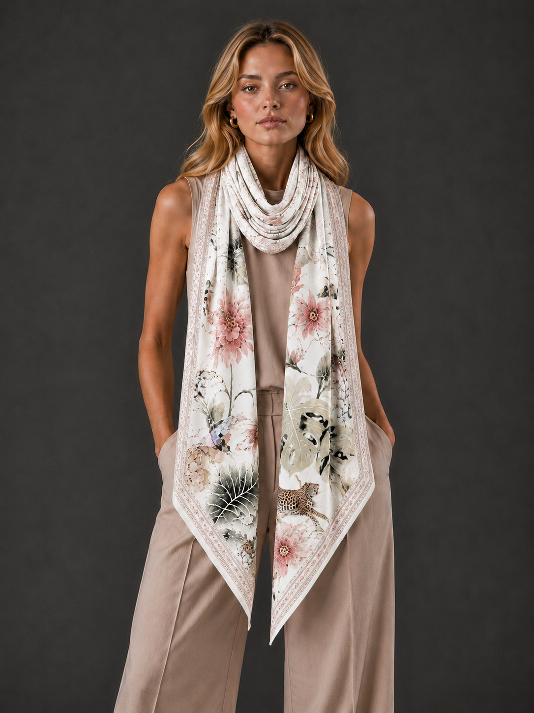 ZEBRA CASHMERE SCARF - OFF WHITE