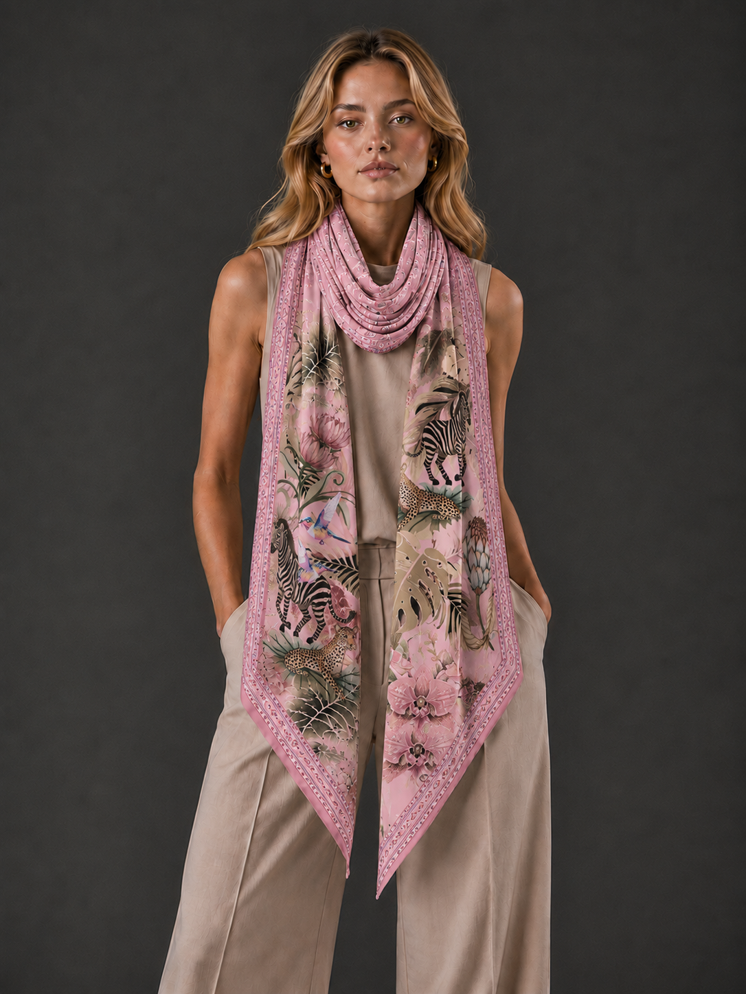 ZEBRA CASHMERE SCARF - LIGHT ROSE