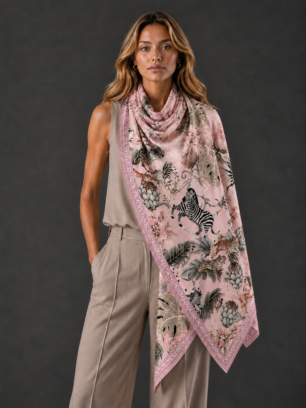 ZEBRA CASHMERE SCARF - LIGHT ROSE