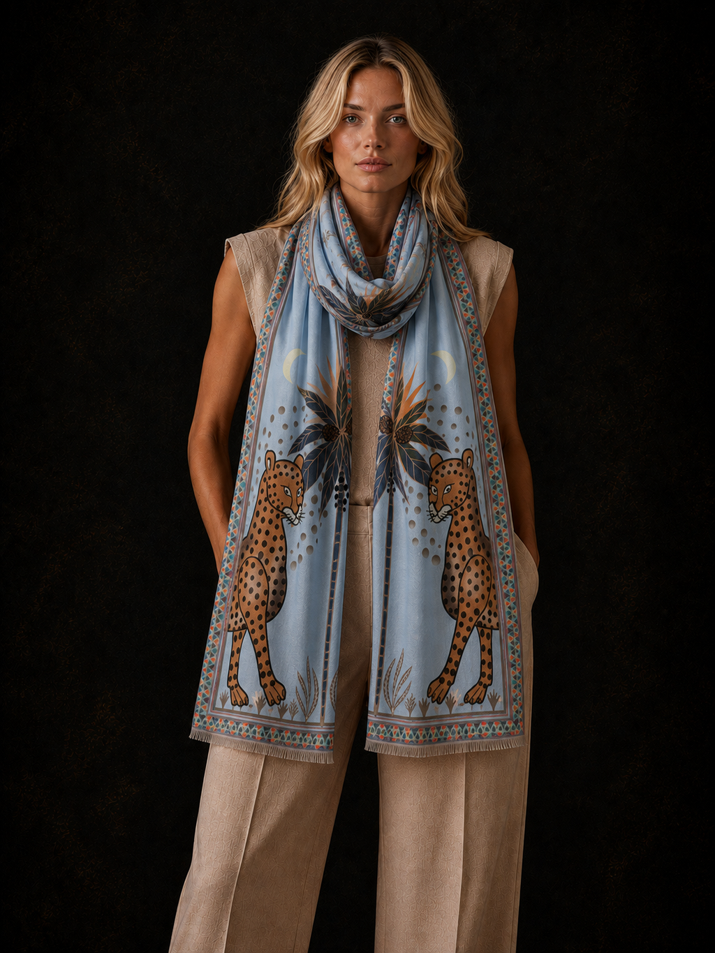 TWINS CASHMERE SCARF - LIGHT BLUE