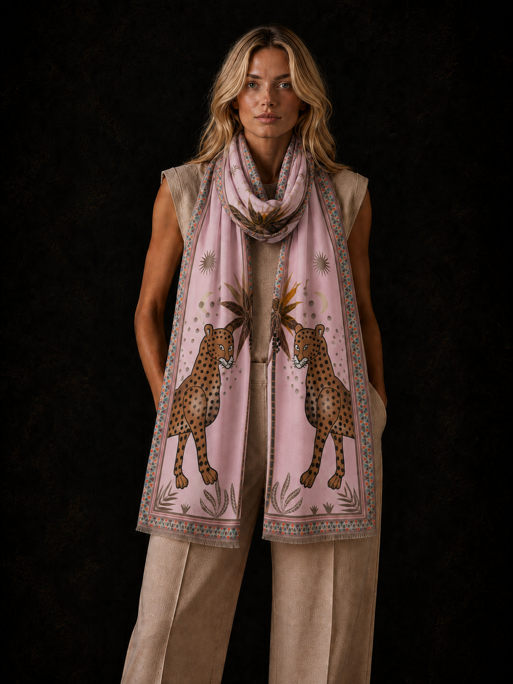 TWINS CASHMERE SCARF - LIGHT ROSE