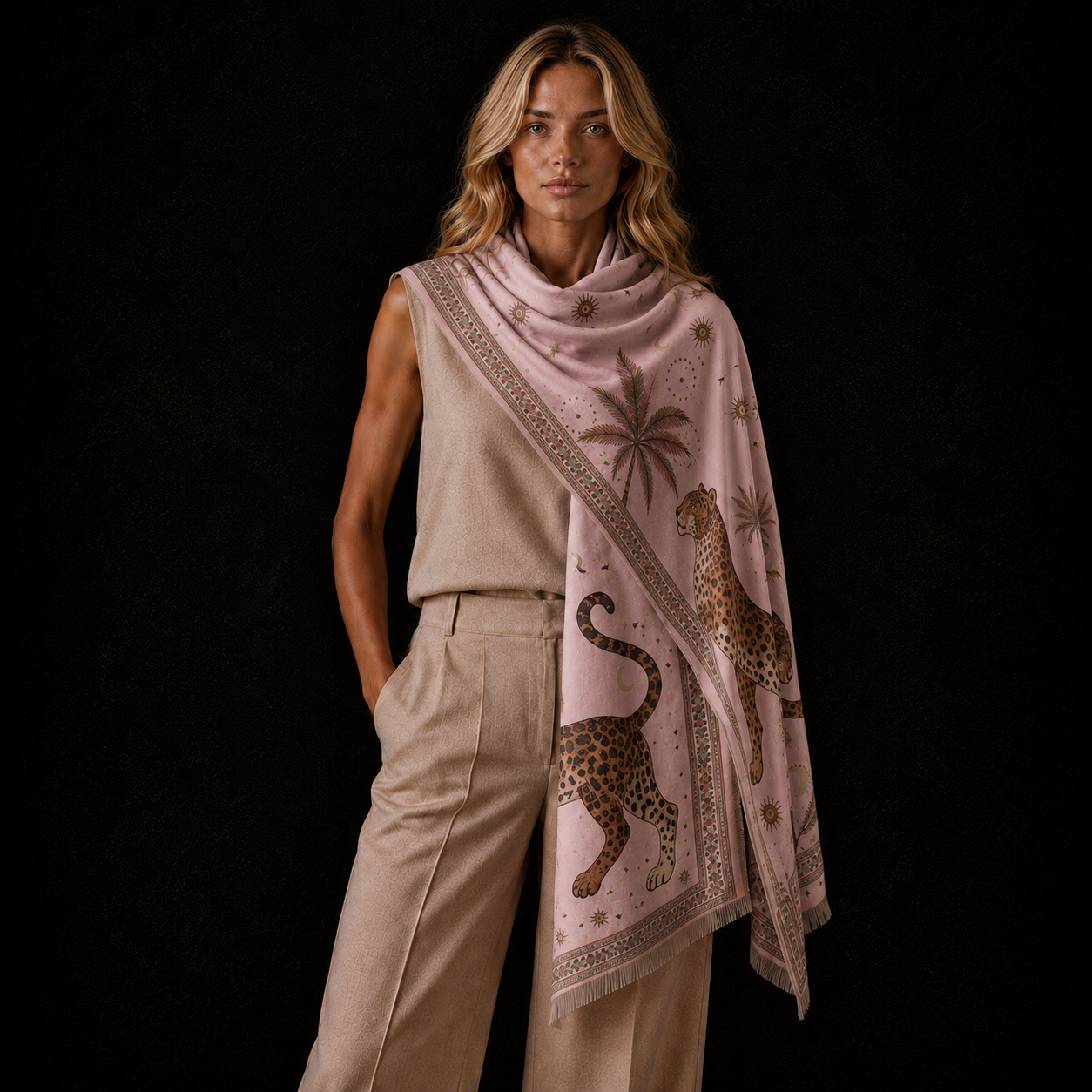 TWINS CASHMERE SCARF - LIGHT ROSE