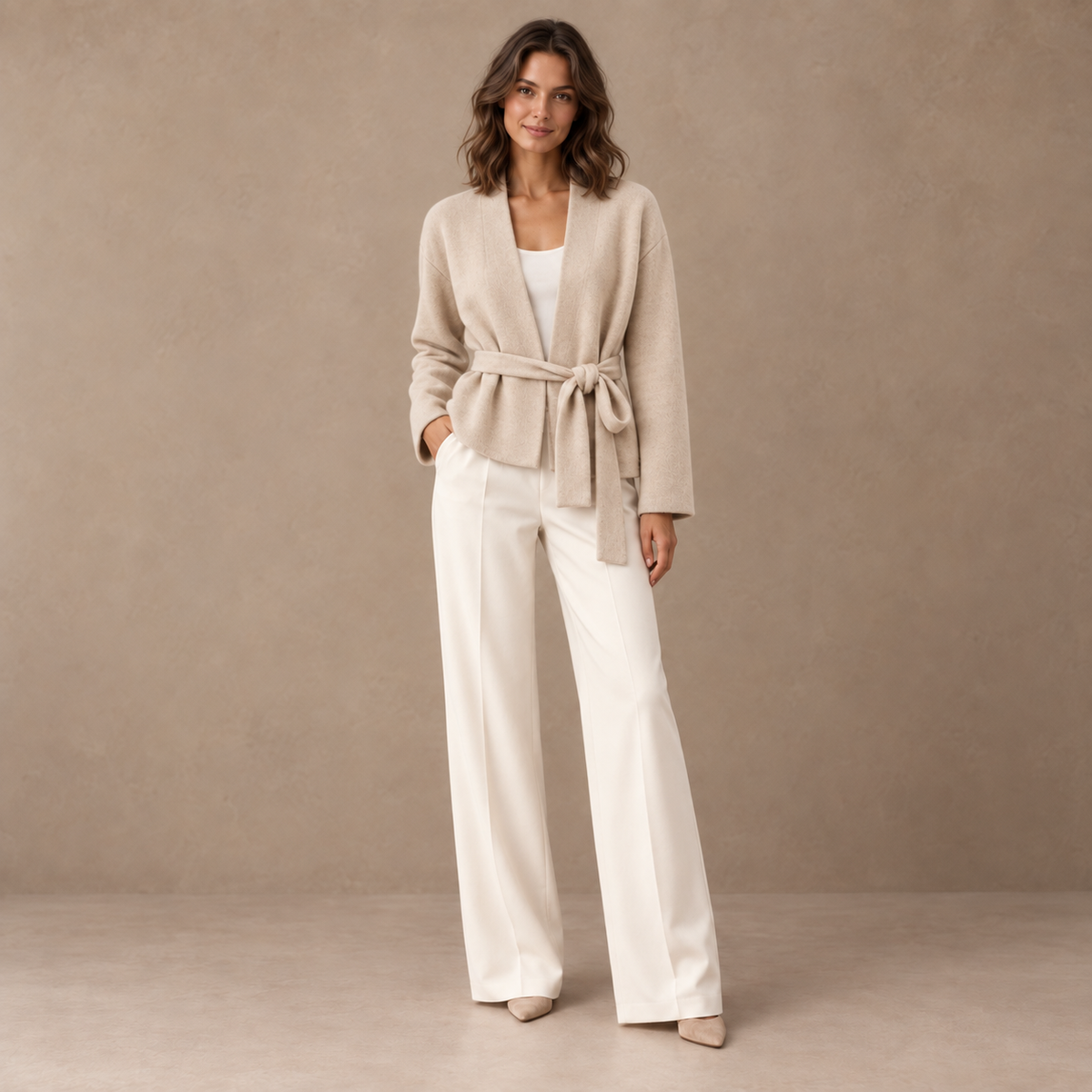 BRUSHED ANIKA KIMONO - BEIGE