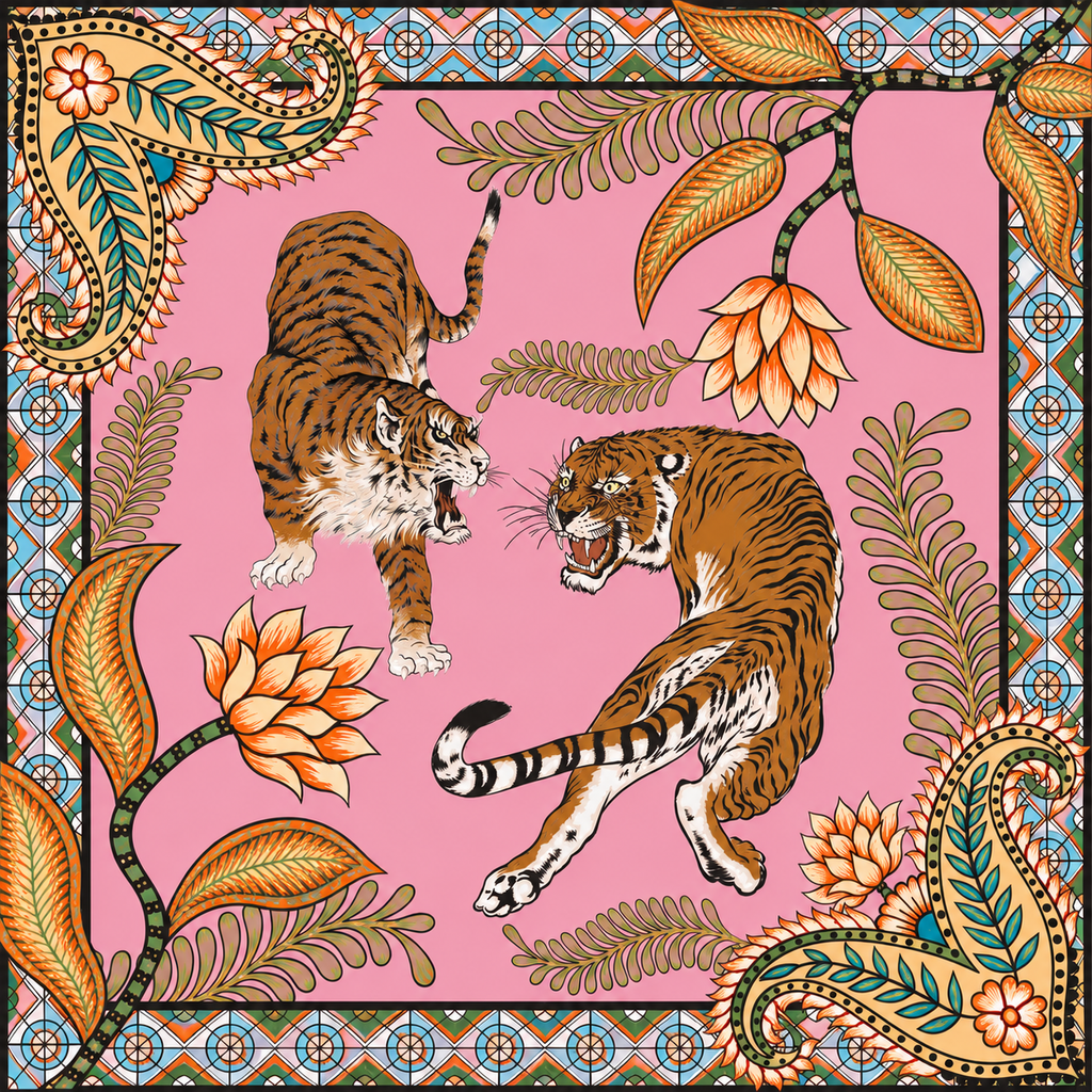 TIGER & JUNGLE SILK TUNIC - ROSE