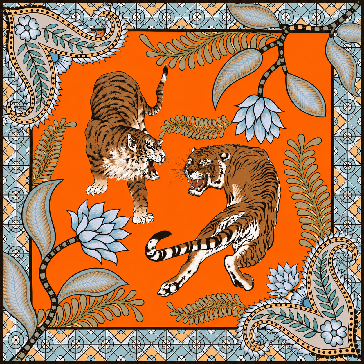 TIGER & JUNGLE SILK TUNIC - ORANGE